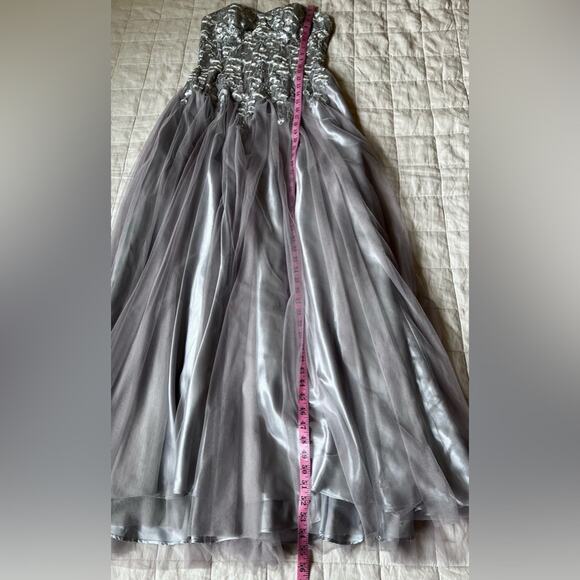 Blondie Nites Silver Beaded Floral Sheer Bustier Strapless Tulle Gown Fairy - 9 - Picture 10 of 12